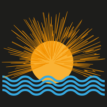 Summer sun waves. Sunset ocean view. Radiant Vector glow. Abstract nature concept.のイラスト素材
