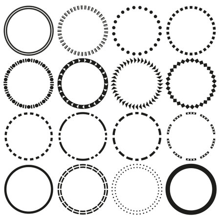 Dotted circle frame. Round border set. Dashed rim Vector. Geometric hoop shape. EPS 10.のイラスト素材