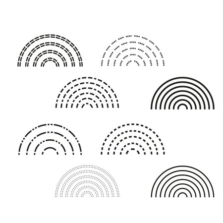 Semicircle arc set. Curvy line pattern. Geometric arch Vector. Minimalist shape collection. EPS 10.のイラスト素材
