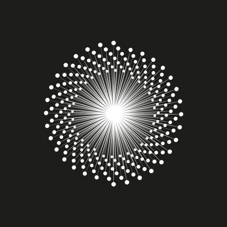 Halftone spiral Vector. White dotted swirl. Glowing circle pattern. Black background focus. EPS 10.のイラスト素材