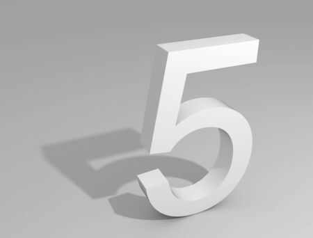 Numeral five white colour on gray backgroundの写真素材
