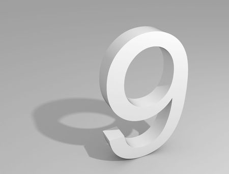 Numeral nine white colour on gray backgroundの写真素材