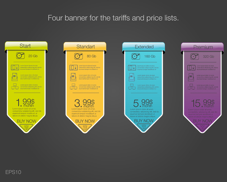 Four banner for the tariffs and price lists. Web elements.のイラスト素材