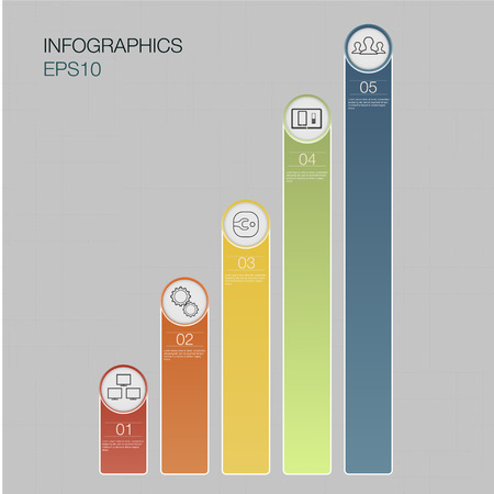 Five number banners, business graph, color data columns with 5 options, web design.のイラスト素材