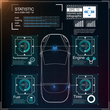 Abstract virtual graphic touch user interface. Cars infographic. Vector science abstract.  Vector illustration.のイラスト素材