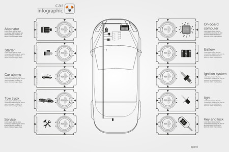 Cars user interface. Abstract virtual graphic touch user interface. Cars infographic. Vector illustration.のイラスト素材