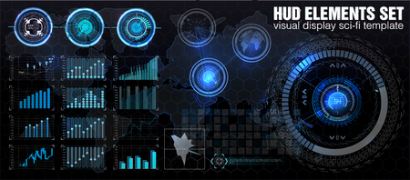 HUD UI. Abstract virtual graphic touch user interface. Infographic. Vector science abstract.  Vector illustration. Futuristic user interface.Graphic display control the pallet rocket. Sky-fi HUD. Vector eps10.のイラスト素材