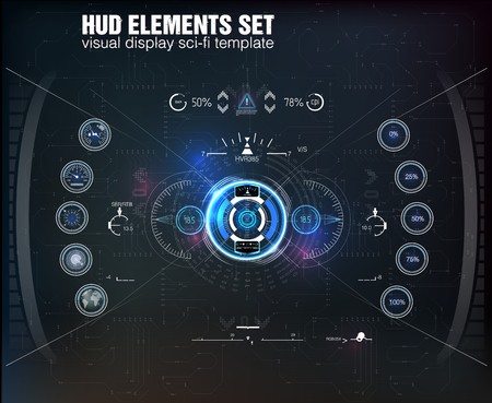 HUD UI. Abstract virtual graphic touch user interface. Infographic. Vector science abstract.  Vector illustration. Futuristic user interface.Graphic display control the pallet rocket. Sky-fi HUD. Vector eps10.のイラスト素材