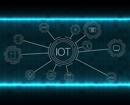 Internet of things (IOT), cloud at center, devices and connectivity concepts on a network.のイラスト素材