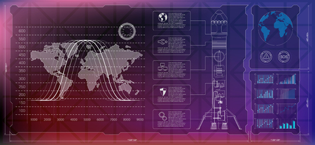 Space launch interface rockets, graphic display control the pallet rocket. Sky-fi HUD. vector.のイラスト素材