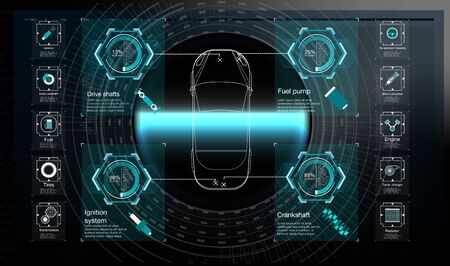 Futuristic user interface. HUD UI. Abstract virtual graphic touch user interface. Cars infographic. Vector science abstract.  Vector illustration.のイラスト素材