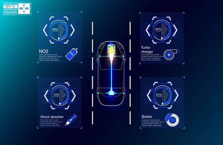 Futuristic user interface. HUD UI. Abstract virtual graphic touch user interface. Car service in the style of HUD. Virtual graphical interface Ui HUD Autoscann.のイラスト素材
