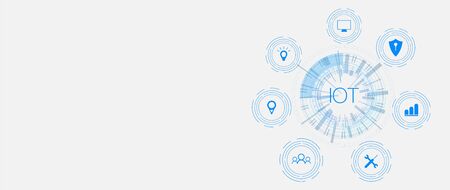 Internet of things (IoT) and networking concept for connected devices. Spider web of network connections with on a futuristic blue background.のイラスト素材
