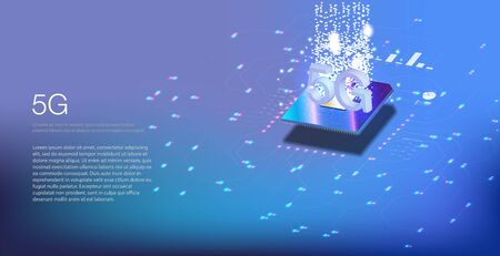 5G new wireless internet wifi connection. Big data binary code flow numbers. Global network high...