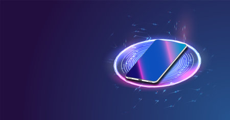 Smart wallet concept with credit, debit card payment application. Gadget of the future, smartphone tech payment. Flat Isometric vector illustration. E-payment screenのイラスト素材