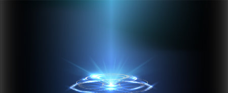 Sky-fi digital hi-tech collection in HUD style. Magic circle teleport podium. GUI, UI virtual reality projector. Abstract hologram technology. Vector Portal and hologram futuristic circle elements.のイラスト素材