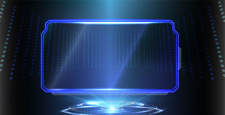 Abstract futuristic background of blue glowing technology sci fi frame hud ui Blue Futuristic Screen Tablet Device VR Head-up Display Design.のイラスト素材