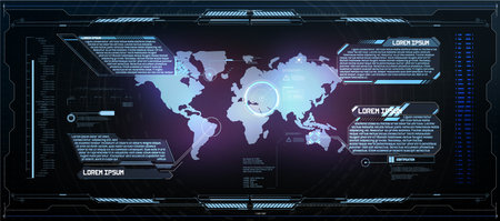 Hud frames. Futuristic modern user interface elements, hud control panel. High tech screen digital hologram window. Sci-Fi Futuristic dashboard. Vitrual reality technology. vector illustrationのイラスト素材