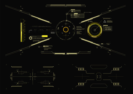 Callouts titles and frame in Sci-Fi style. Bar labels, info call box bars. Futuristic info boxes layout templates. Abstract digital technology UI, UX Futuristic HUD, FUI.のイラスト素材