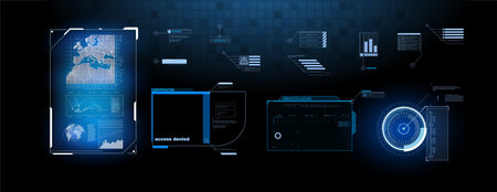 Futuristic Vector HUD Interface Screen Design. Digital callouts titles. HUD UI GUI futuristic user...