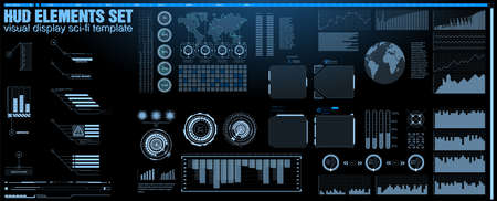 Futuristic Vector HUD Interface Screen Design. Digital callouts titles. HUD UI GUI futuristic user interface screen elements set. High tech screen for video game. Sci-fi concept design.のイラスト素材