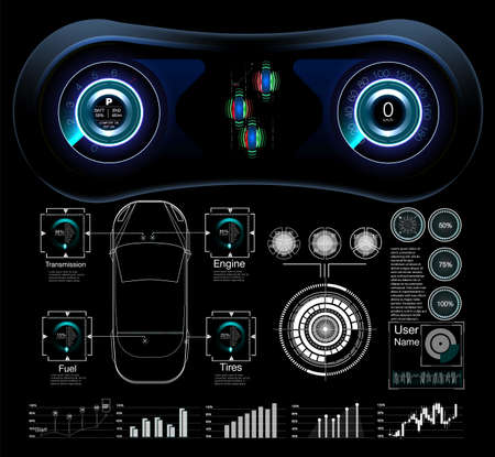 Futuristic user interface. HUD UI. Abstract virtual graphic touch user interface. Cars infographic. Vector science abstract. Vector illustration.のイラスト素材