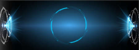 Dome shield geometric on a blue futuristic background. Hologram Bubble shield. Blank display, stage for show product in futuristic cyberpunk style. Cover concept in technological game style. Vector 3dのイラスト素材