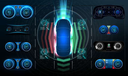 Futuristic user interface. HUD UI. Abstract virtual graphic touch user interface. Cars infographic. Vector science abstract. Vector illustration.のイラスト素材