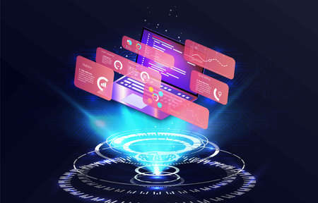 Dashboard Application on laptop with business analytics data, charts.のイラスト素材