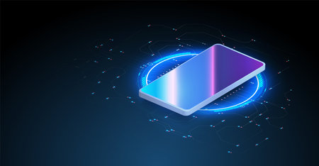 Realistic smartphone mockup. Modern cellphone with blank white screen, mobile phone in different angles of view. Cellphone frame with blank display isolated templates. template for present siteのイラスト素材