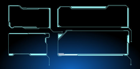 GUI elements for game. Data information infographic. Vector Big set of Sci Fi modern user interface elements. futuristic abstract HUD frame screen, button, loading, text isolated on black backgroundのイラスト素材