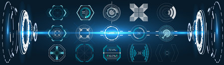 Head-up display elements for the web and app. Futuristic user interface. set of black and white infographic elements.のイラスト素材