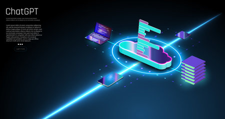 Isometric cloud computing, data storage, internet of things concept. 3d vector illustrationのイラスト素材