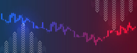 Light up arrows on blue background illustration, Light down arrows on red background illustration, arrow speed. vector communication concept. technologyのイラスト素材