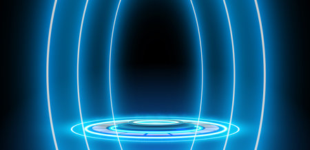 Sci-fi or technology-themed projects, with its modern, abstract, and glowing elements. The round portal in the center creates a sense of depth and space, making it ideal for science fiction designs.のイラスト素材