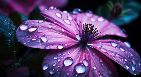beautiful and romantic flower, bright pink or purple flower on a dark backgroundの素材