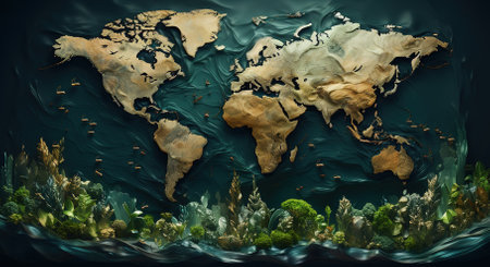 background of abstract map of the world,dark background,the concept of studying the elements of historyの素材