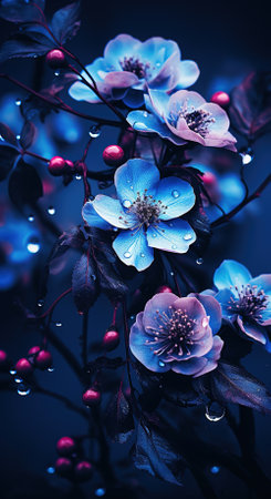 Peony rose flowers, beautiful floral background in blue.の素材