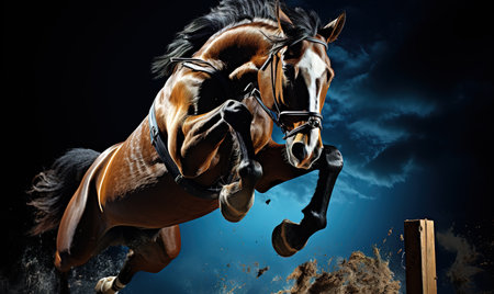 sports horse in a bridle. Portrait of a stallion. Horse muzzle close up. dressage horse. Horseback Riding. horseback riding.の素材