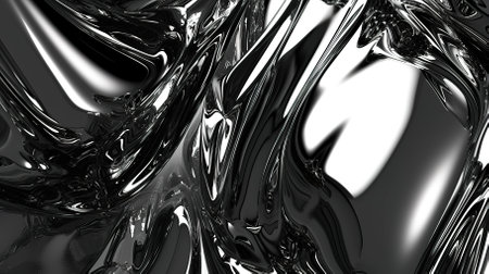 Abstract Liquid Black Waves - High resolution digital art illustrating fluid movement and elegance, perfect for backgrounds and modern designsの素材