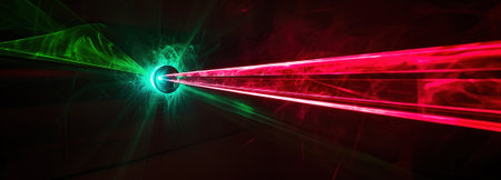 Illuminated two-tone light beam on a textured background representing the concept of strength and energyの素材