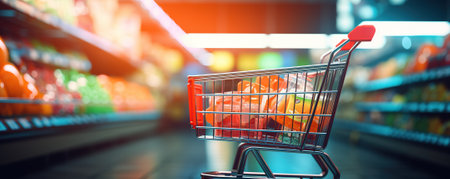 Accelerated Shopping: A Vivid Image of a Moving Shopping Cart in Modern Retailの素材