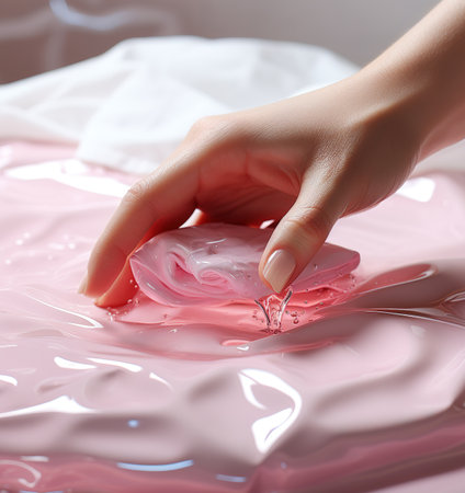 Close-up of hands scooping up water, capturing the essence of purity and refreshment in a moment of clarityの素材
