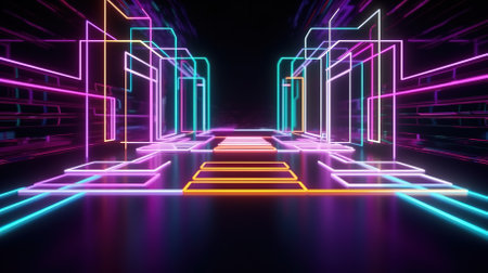 Bright neon lines background, abstract illustration, backdropの素材