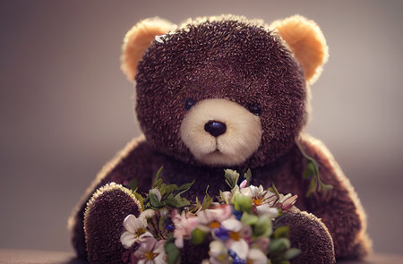 bear with flowers, postcard or desktop backgroundの素材
