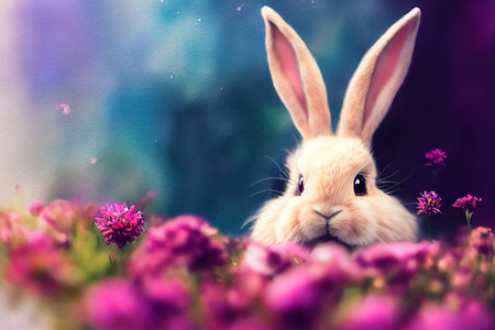 magic rabbit, gentle postcard, rabbit in flowersの素材