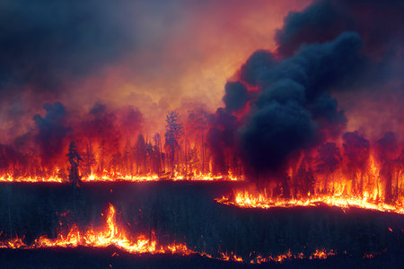 burning forest, disaster, air pollution, environmental problemの素材