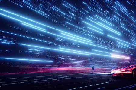 Abstract futuristic syberspace. Modern Technology background, 3D rendering, raster illustration.の素材