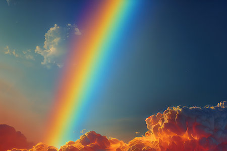 Rainbow and sky background, 3d-render, Raster illustration.の素材