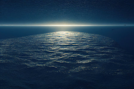 Dark blue ocean surface seen from underwater. 3d render, Raster illustration.の素材